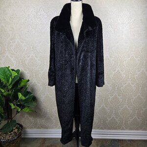 Vintage Dasco Sz 40 Black Faux Fur Long Coat Hook/Eye Closures Adjustable Collar